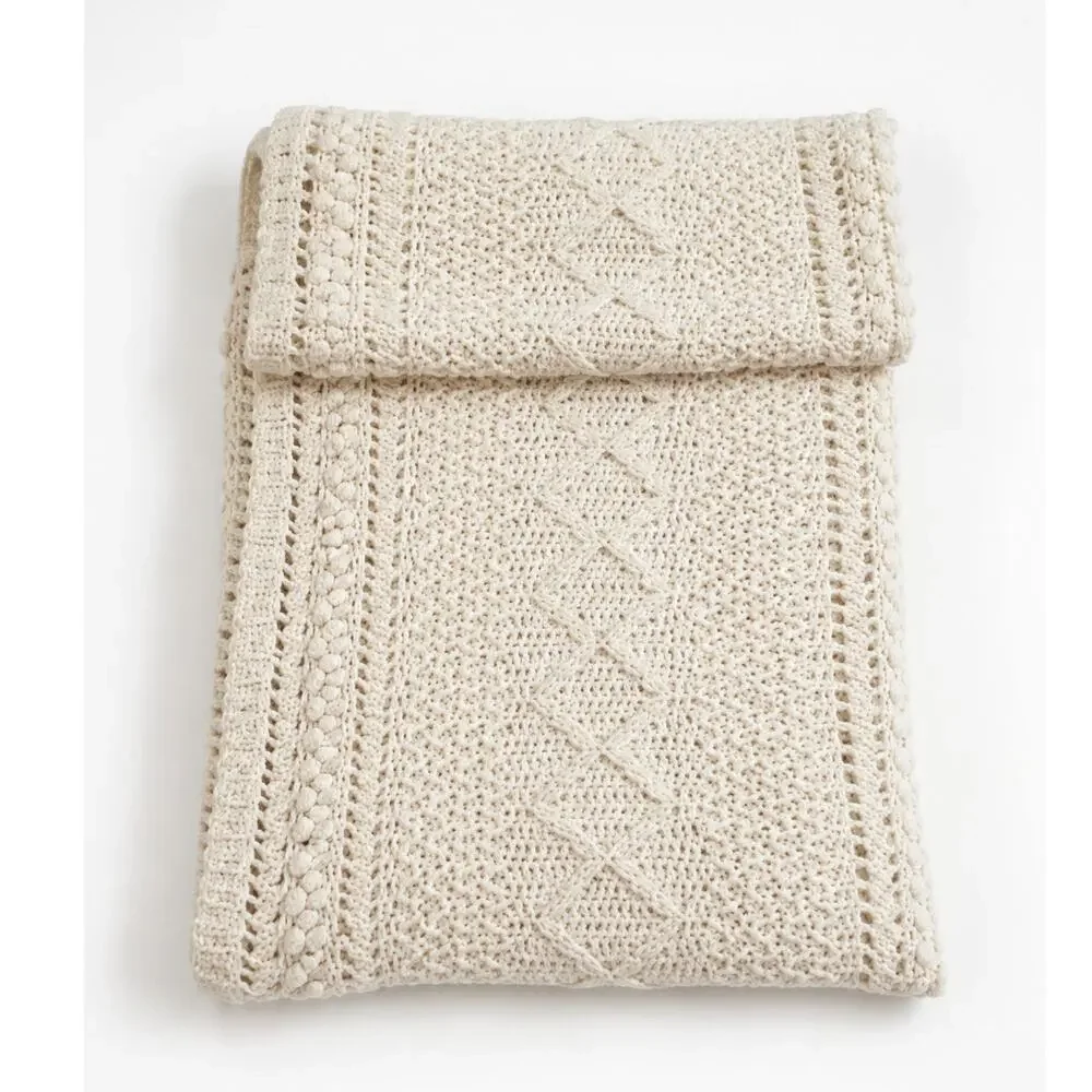 Cream Handmade Crochet Throw Blanket 45x66 Ivory Textured Afghan